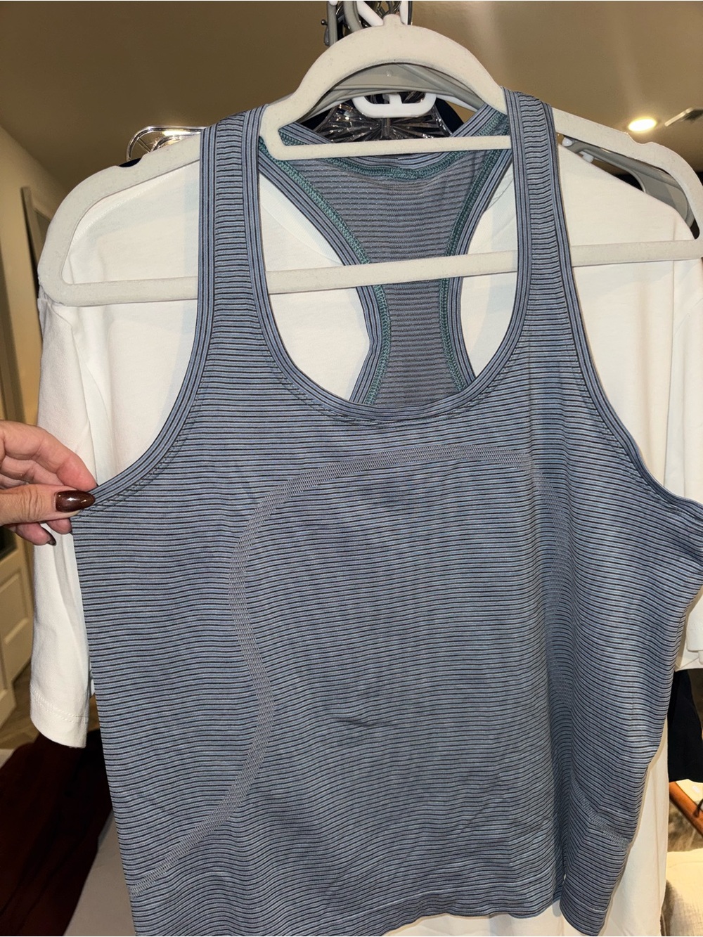 Lululemon Gray Blue Striped Racerback Workout Tank Top